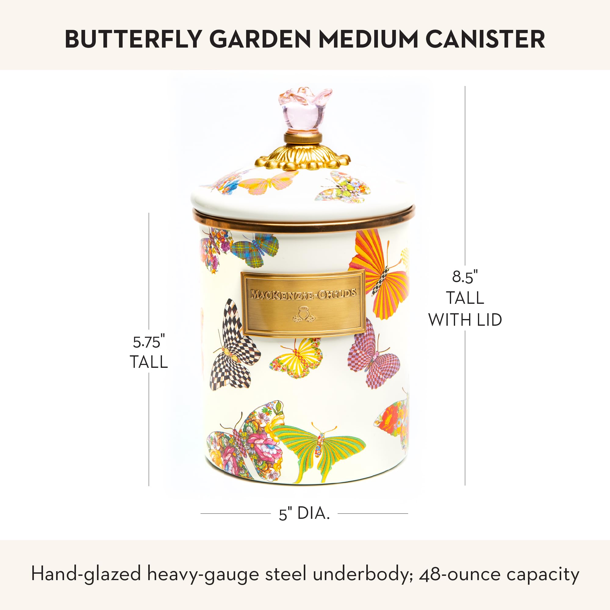 MacKenzie-Childs Butterfly Garden Medium Enamel Canister - White